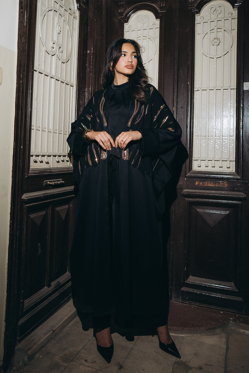 Sequined Open Abaya