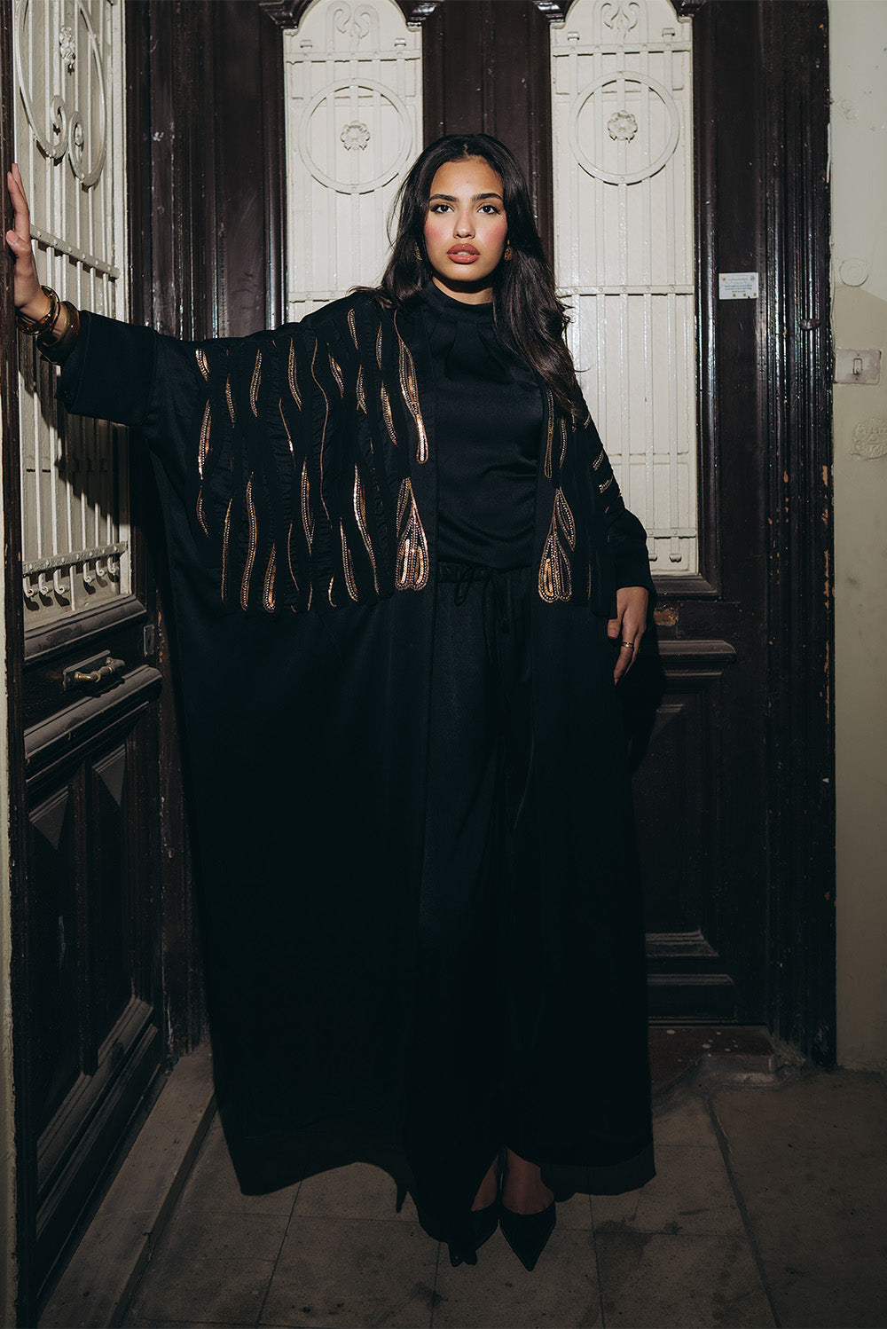 Sequined Open Abaya