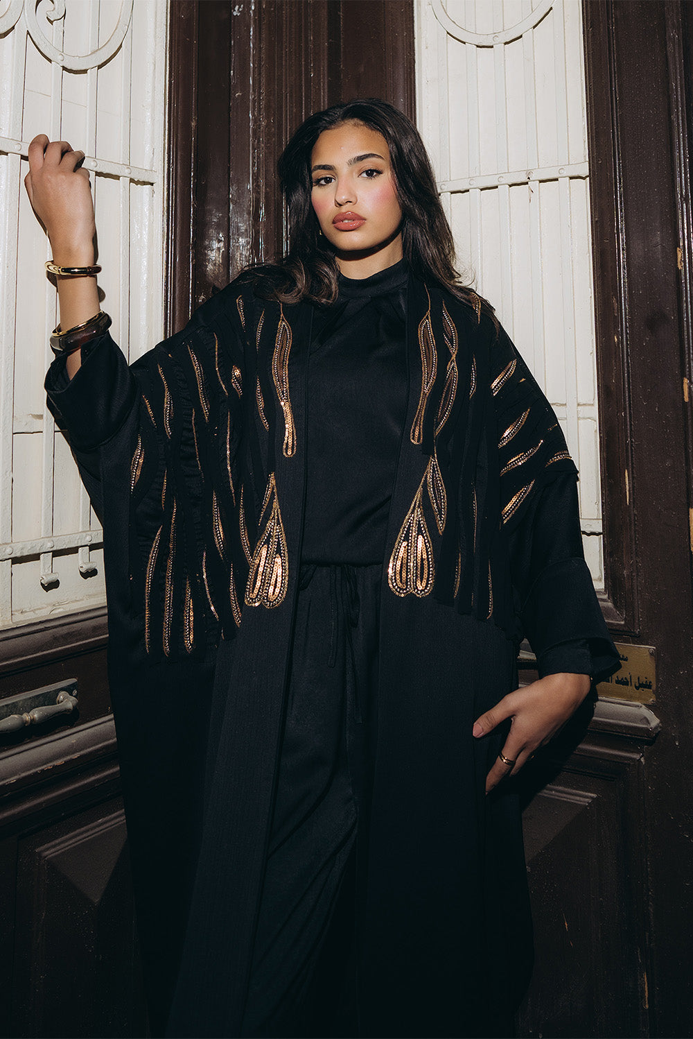 Sequined Open Abaya