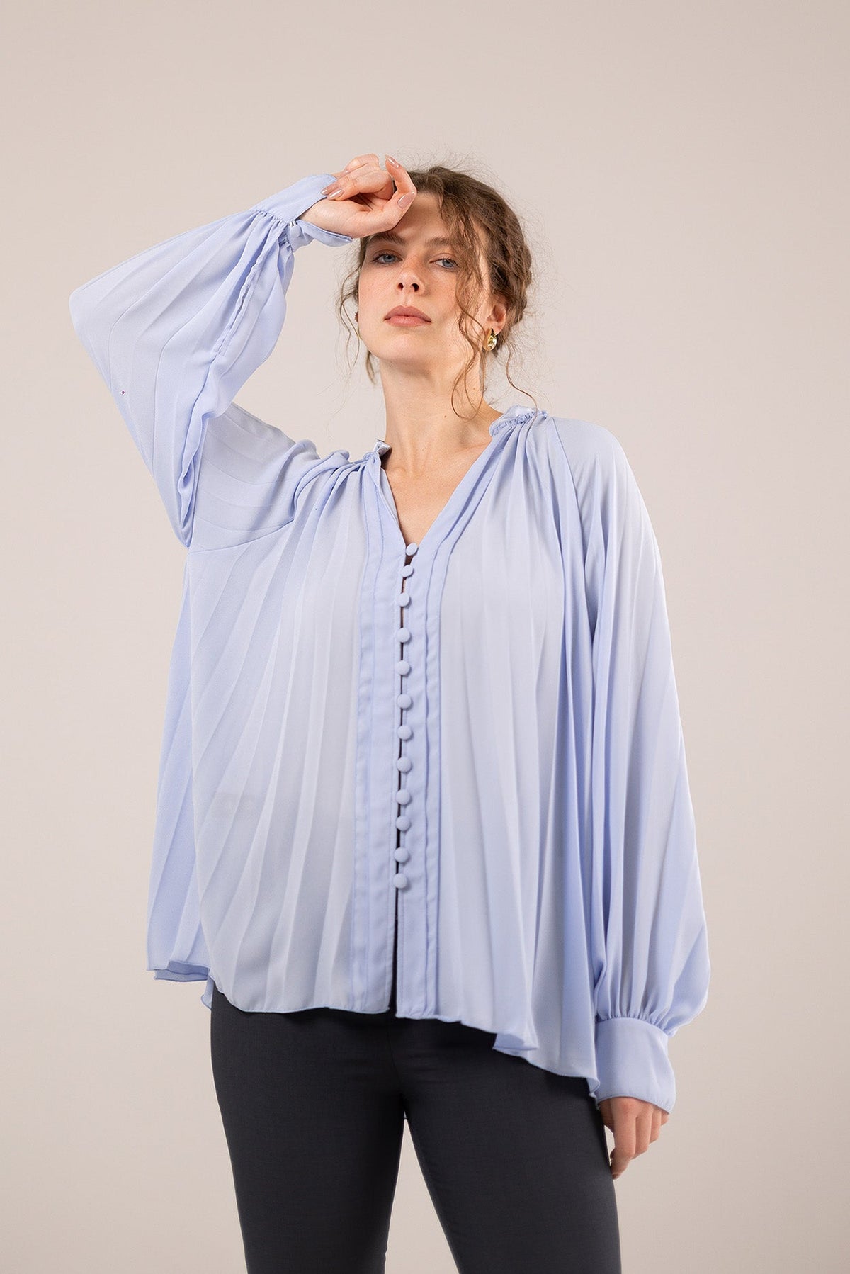 The Pearl Button Pleated Blouse
