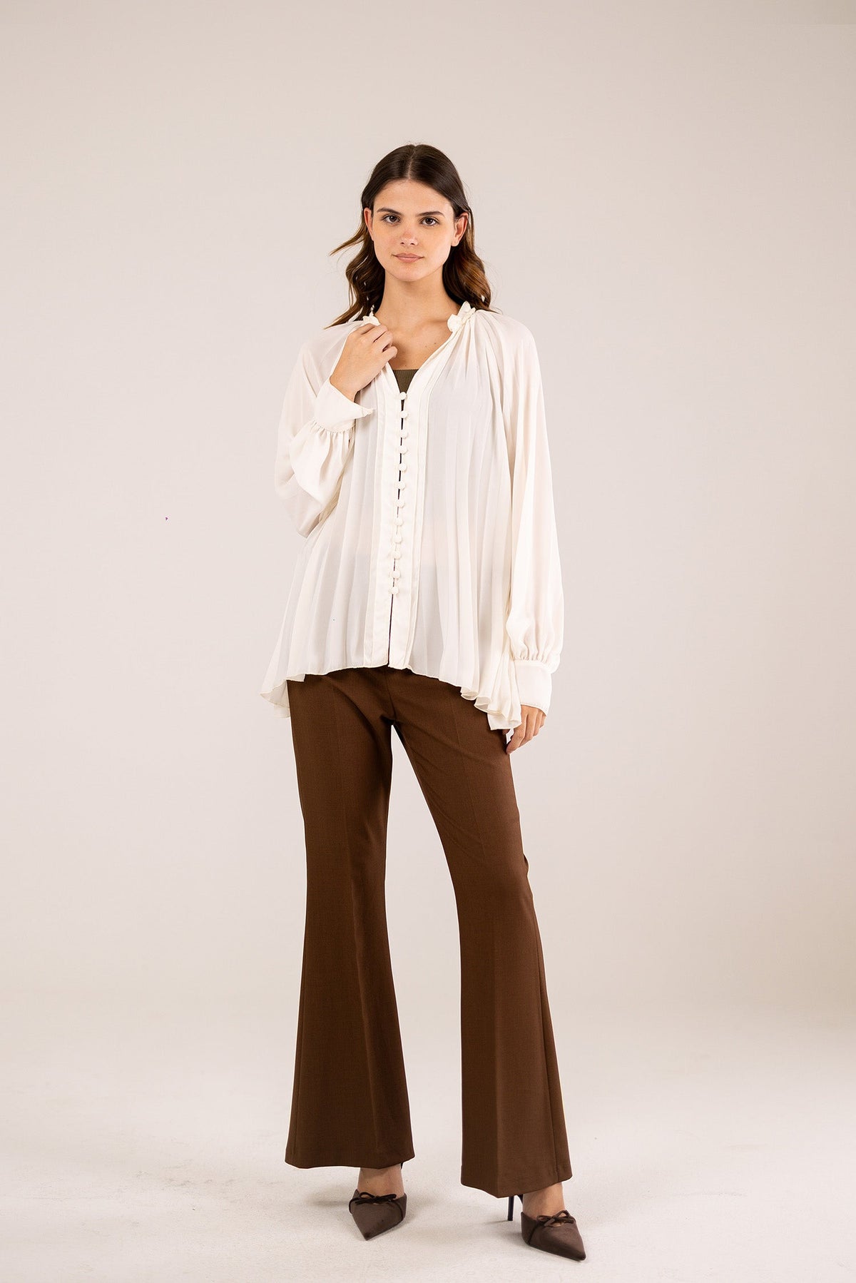 The Pearl Button Pleated Blouse