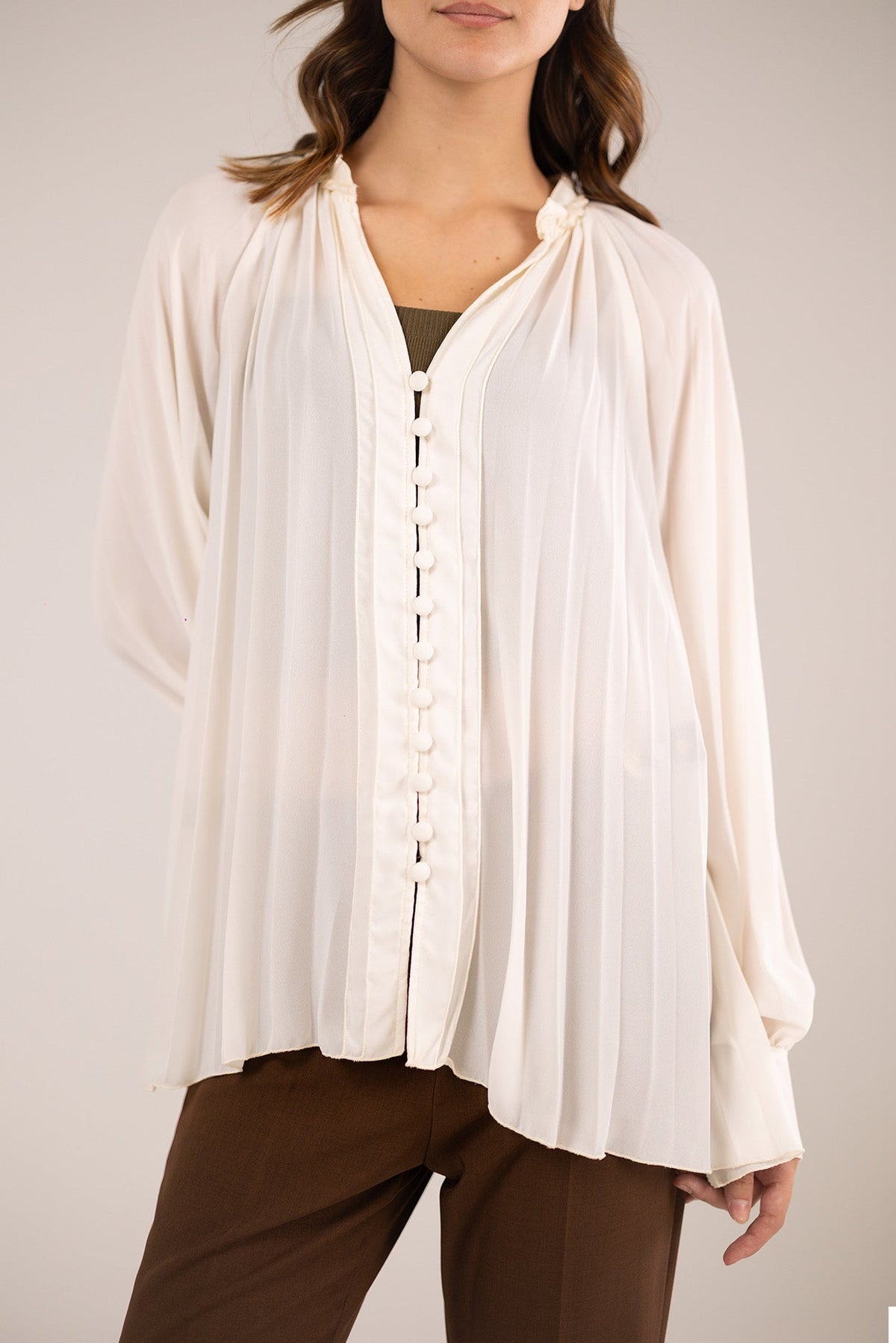 The Pearl Button Pleated Blouse