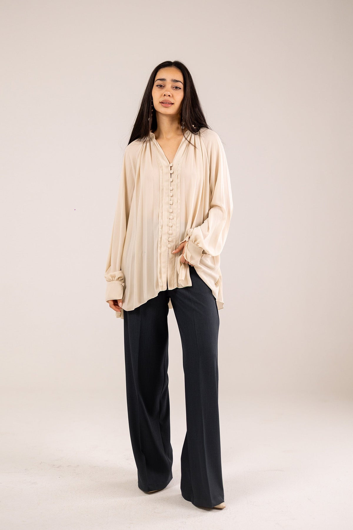The Pearl Button Pleated Blouse