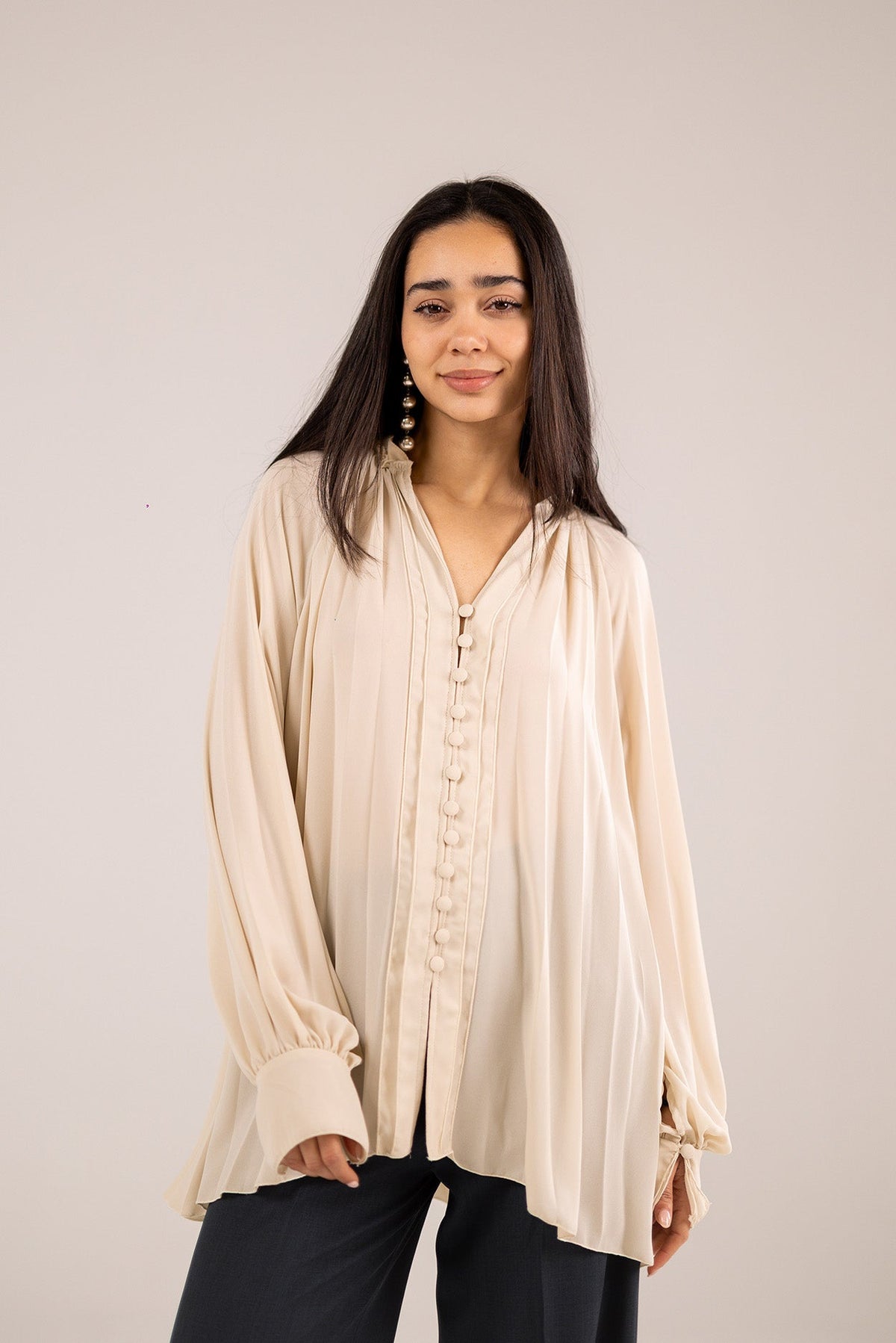 The Pearl Button Pleated Blouse