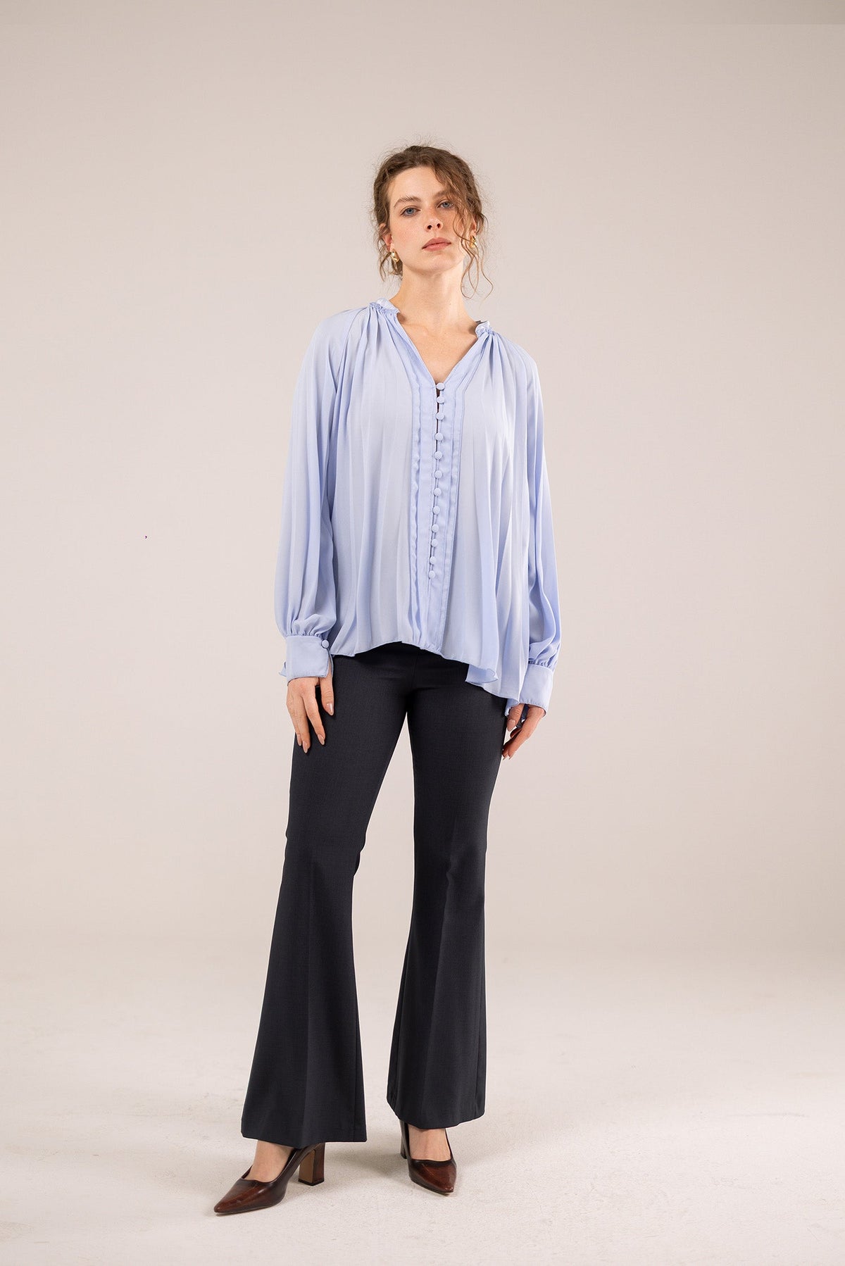 The Pearl Button Pleated Blouse