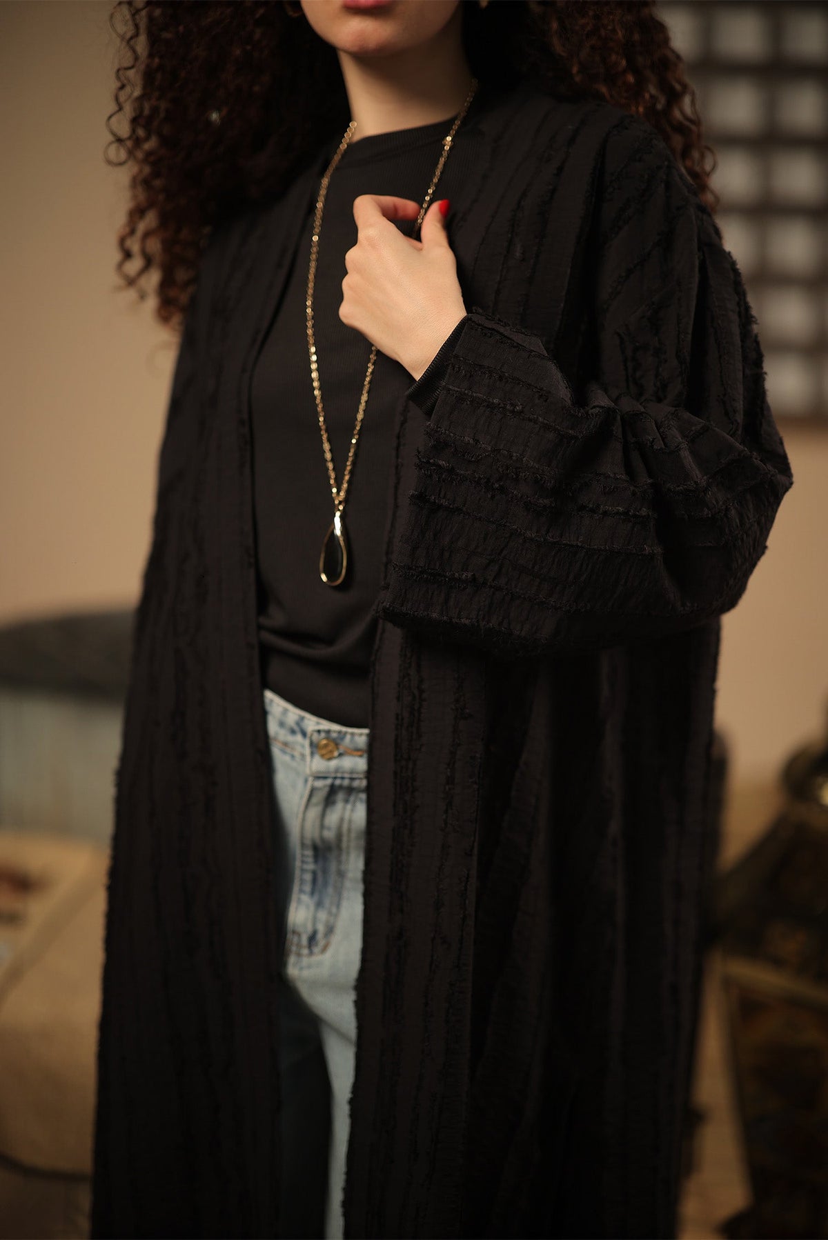 Textured Open-Front Cardigan