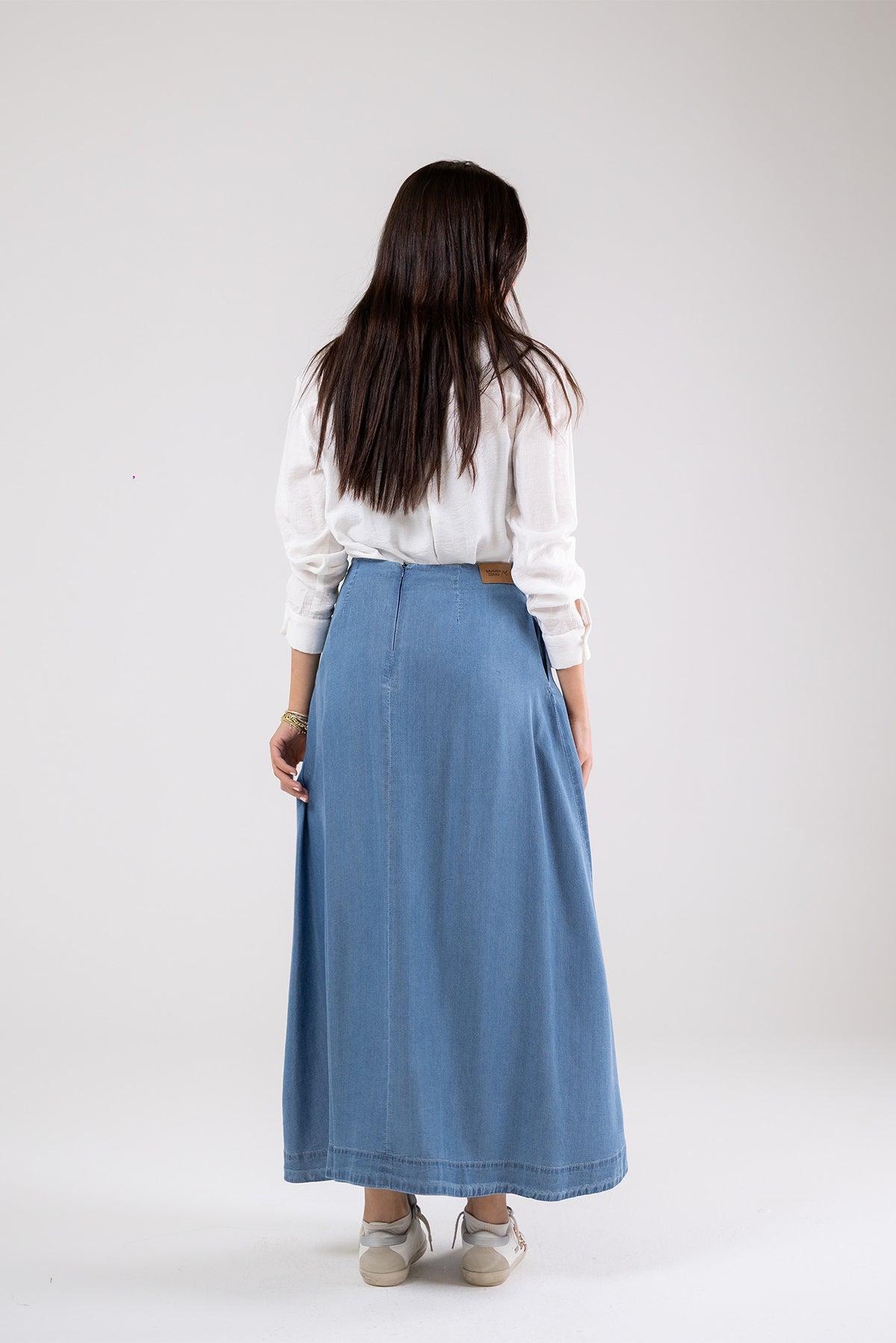 Light Denim Pleated Maxi Skirt