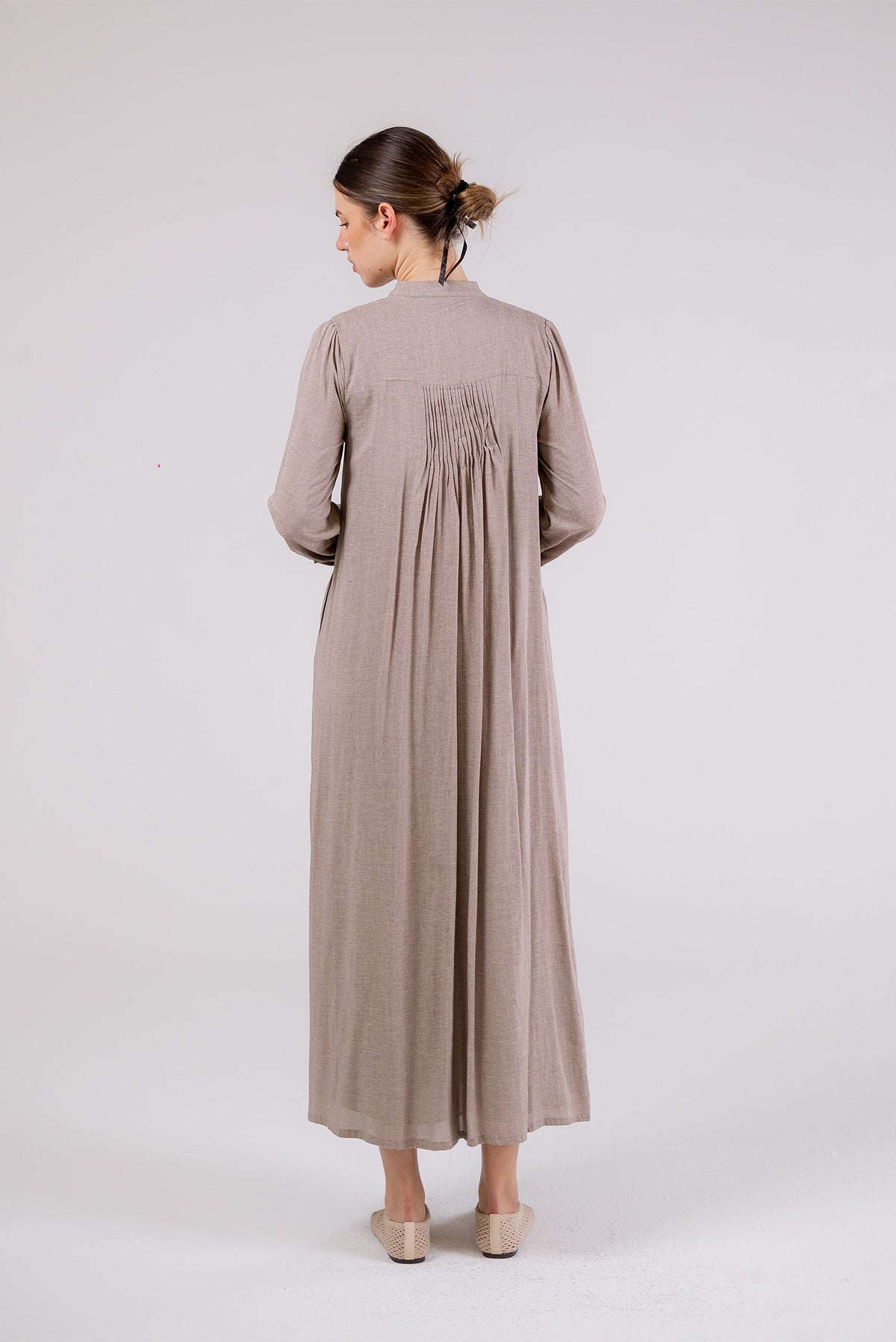 Soft Taupe Pleated Maxi Dress