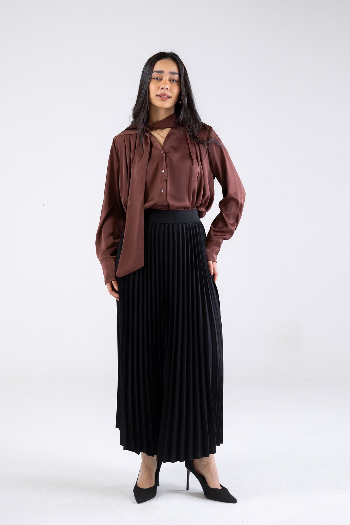 Draped Tie-Neck Blouse