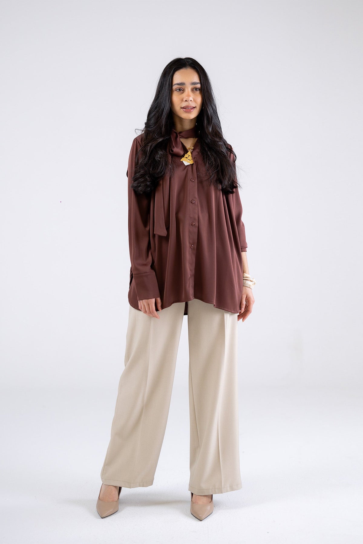 Draped Tie-Neck Blouse