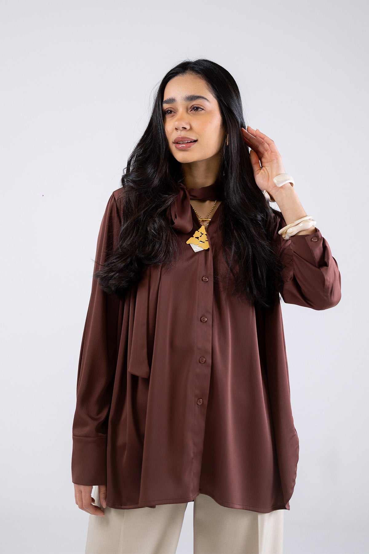 Draped Tie-Neck Blouse