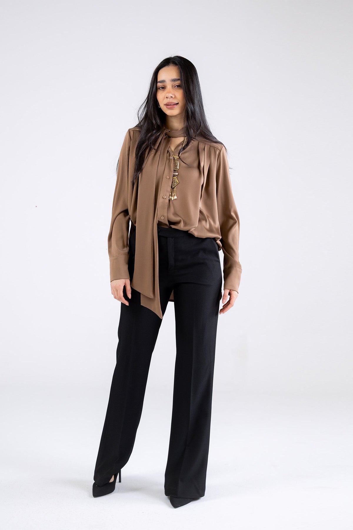 Draped Tie-Neck Blouse