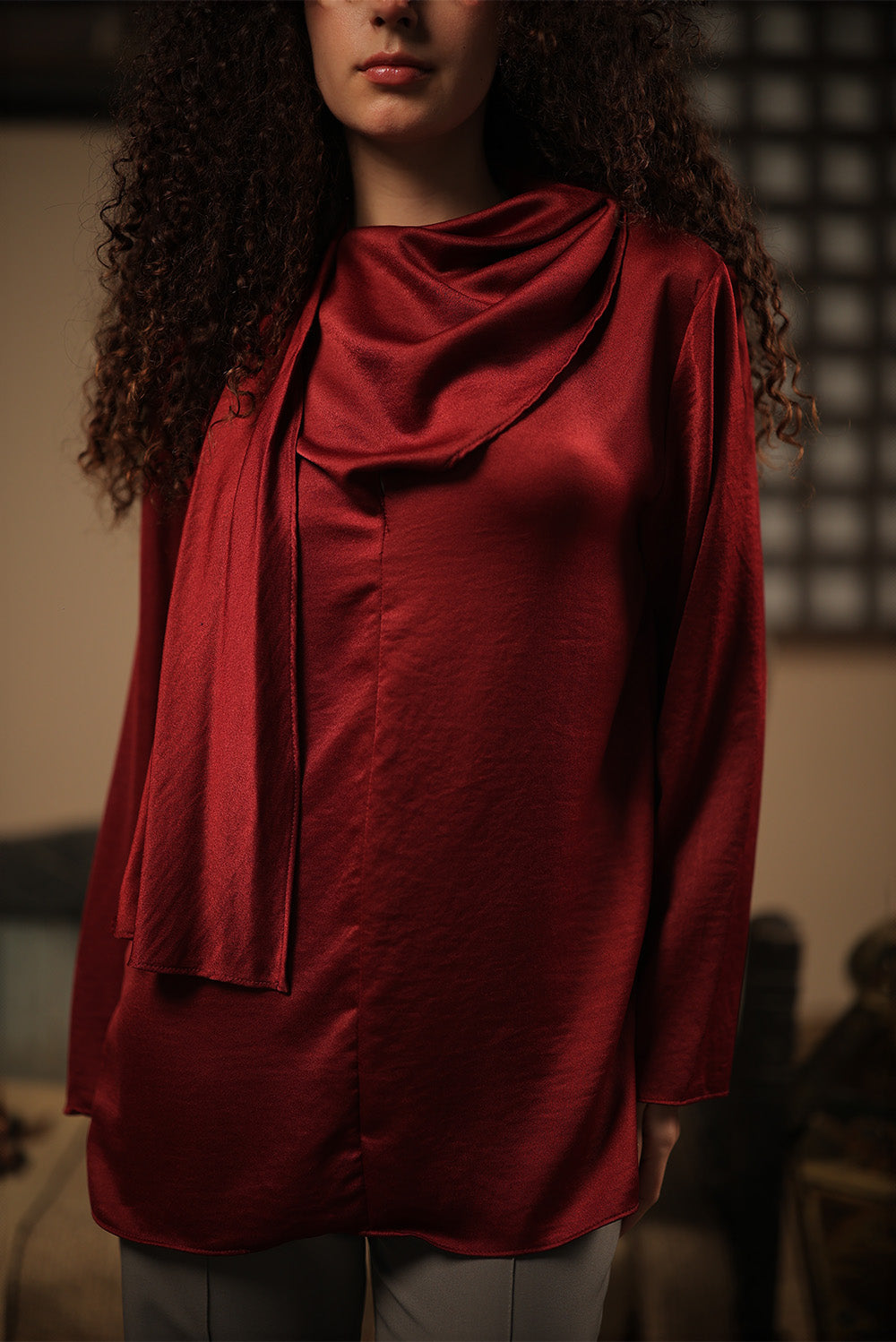 The Draped Merlot Blouse