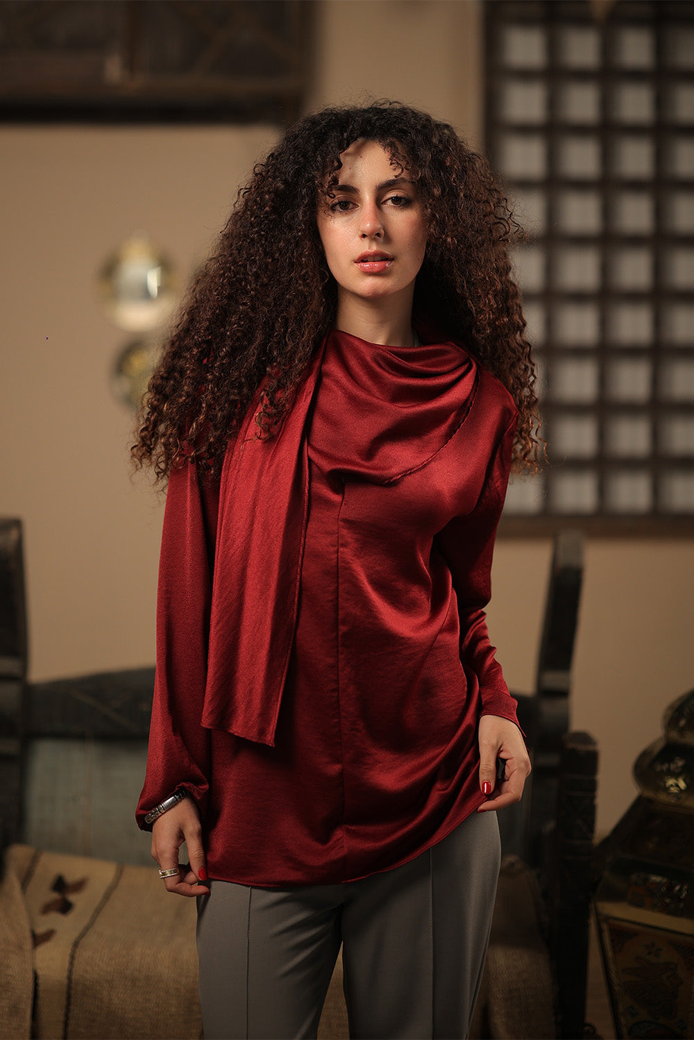 The Draped Merlot Blouse