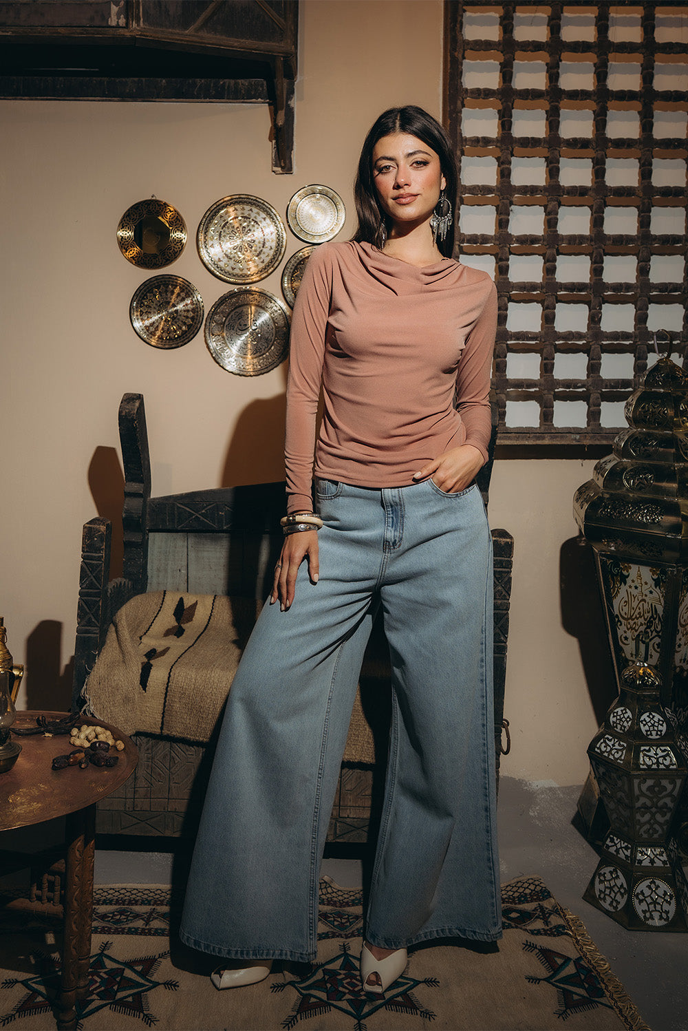 Long-Sleeve Draped Top