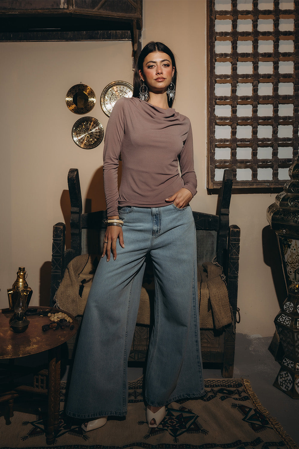 Long-Sleeve Draped Top