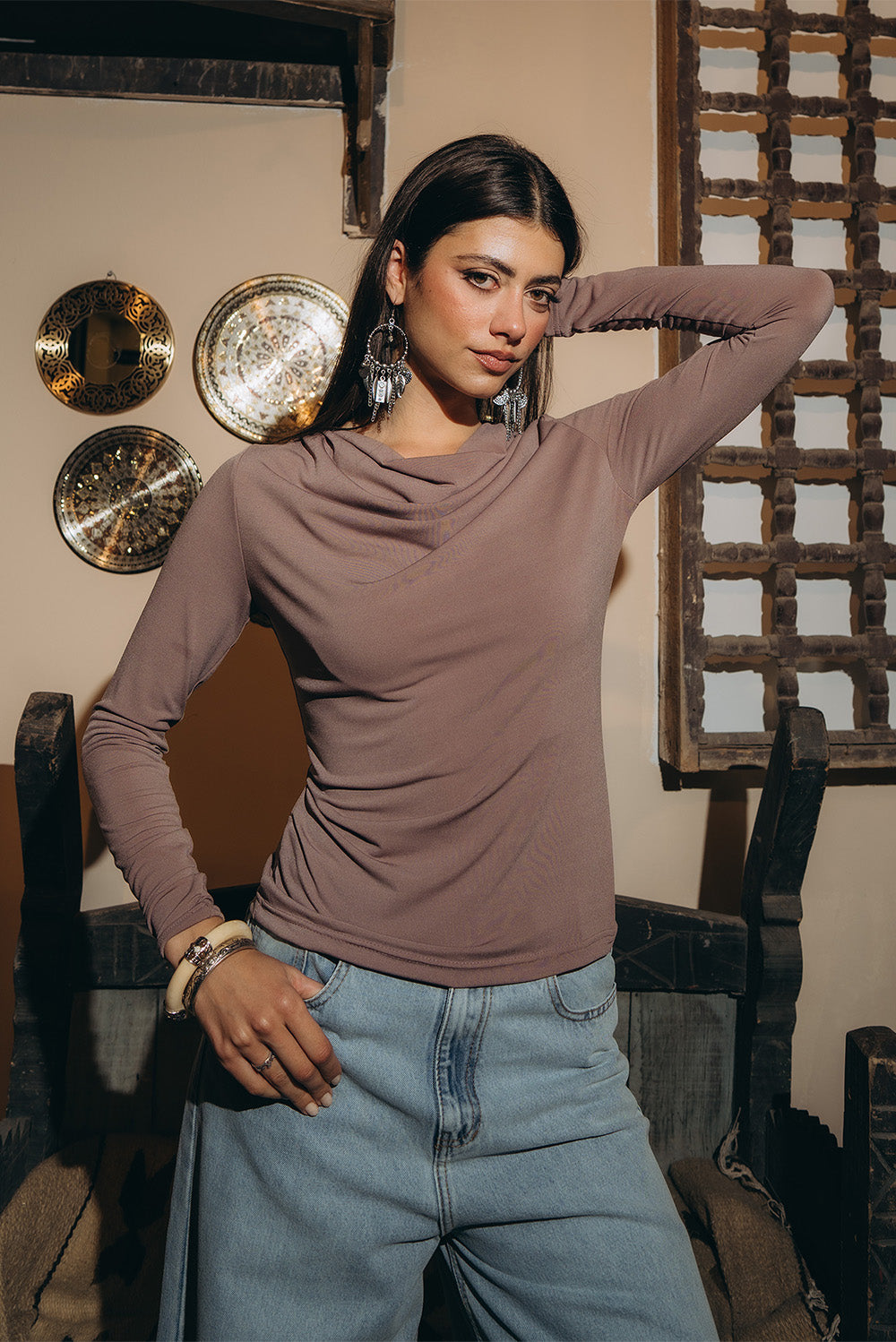 Long-Sleeve Draped Top
