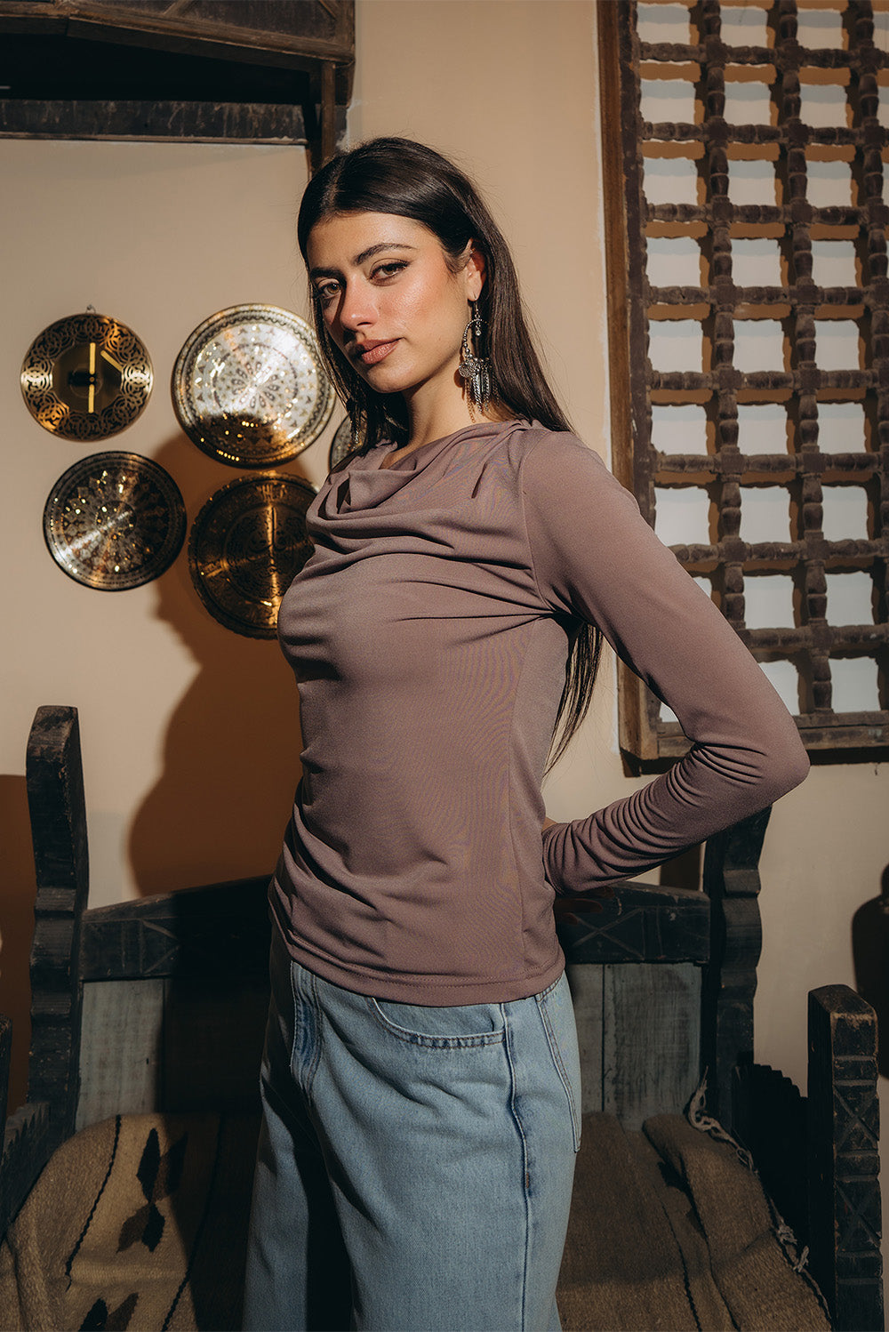 Long-Sleeve Draped Top