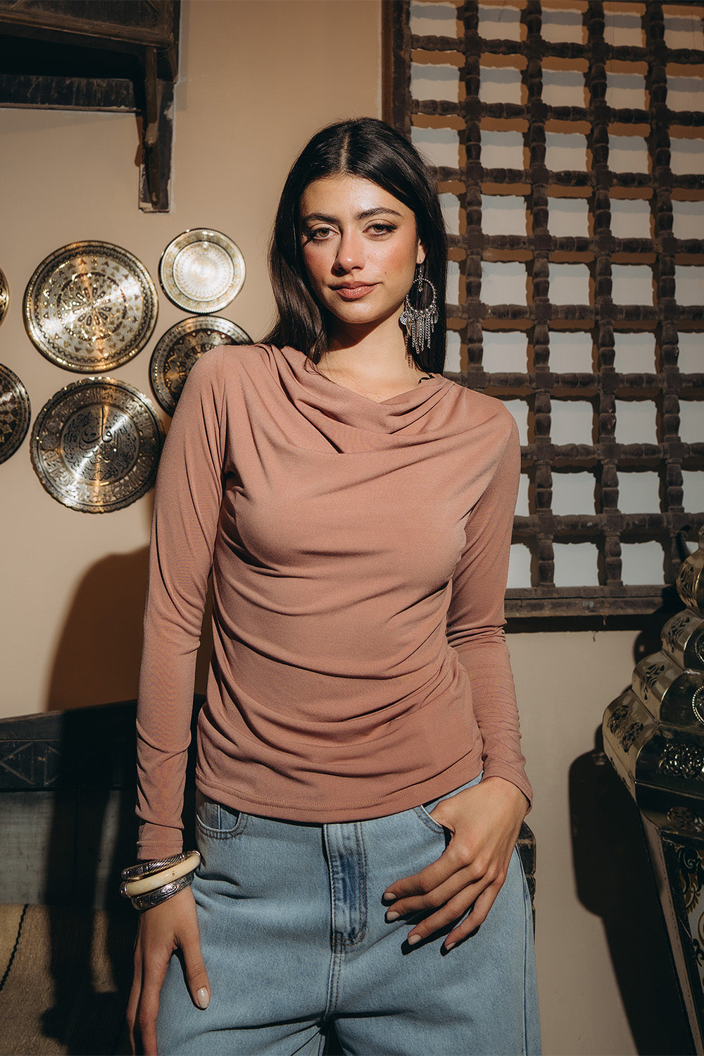 Long-Sleeve Draped Top