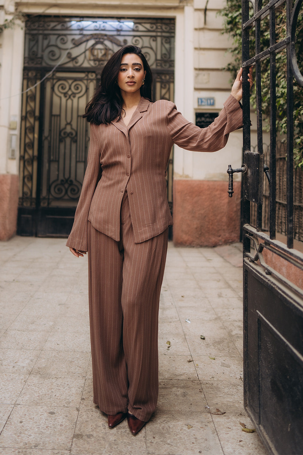 Wide-Leg Pinstripe Pants