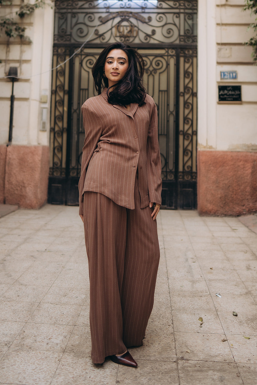 Wide-Leg Pinstripe Pants