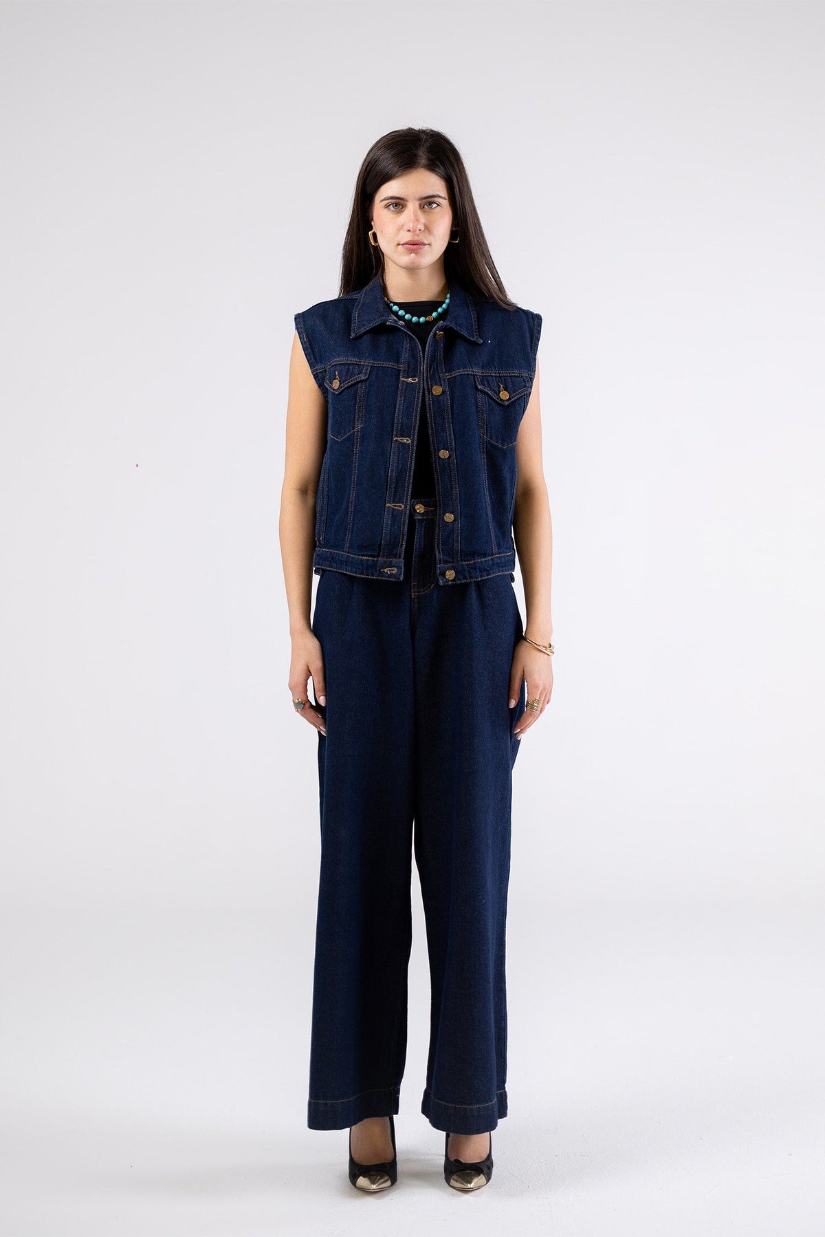Wide-Leg Denim Pants