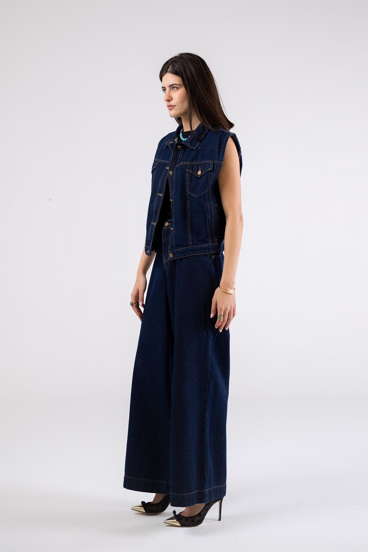 Wide-Leg Denim Pants