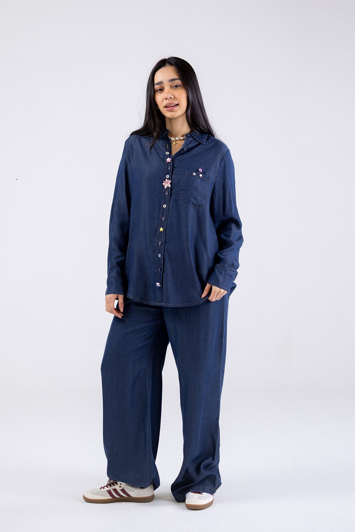 Wide-Leg Denim Pants
