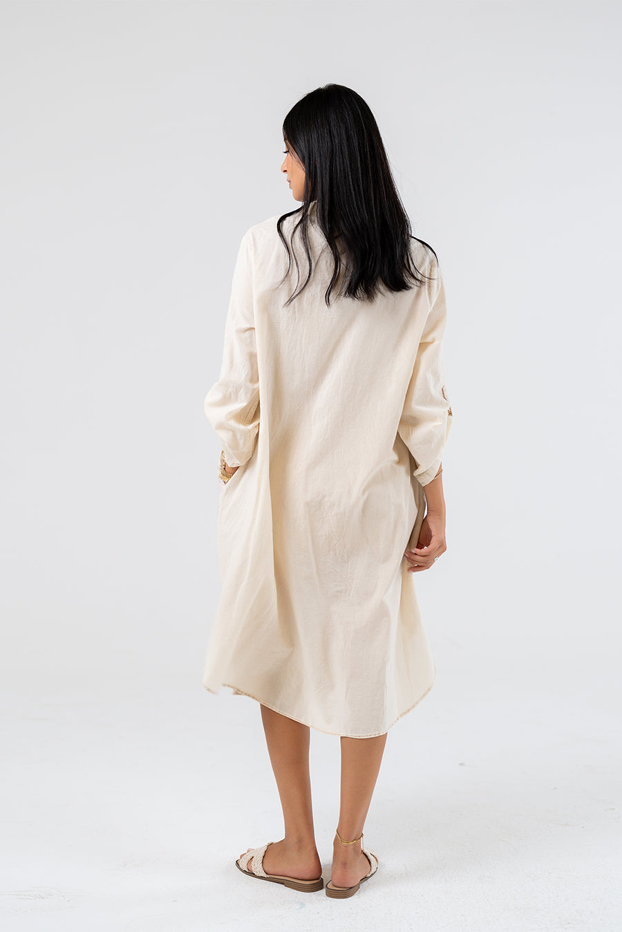 Embroidered Midi Shirt Dress