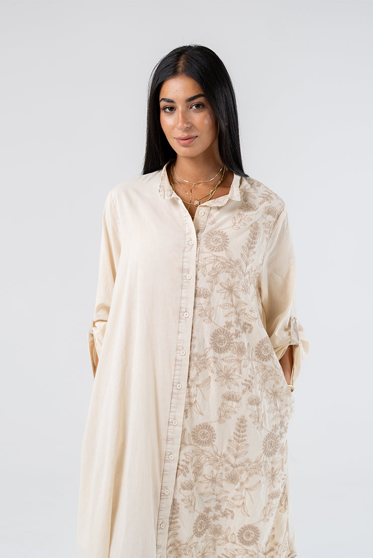 Embroidered Midi Shirt Dress