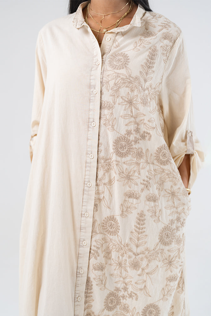 Embroidered Midi Shirt Dress