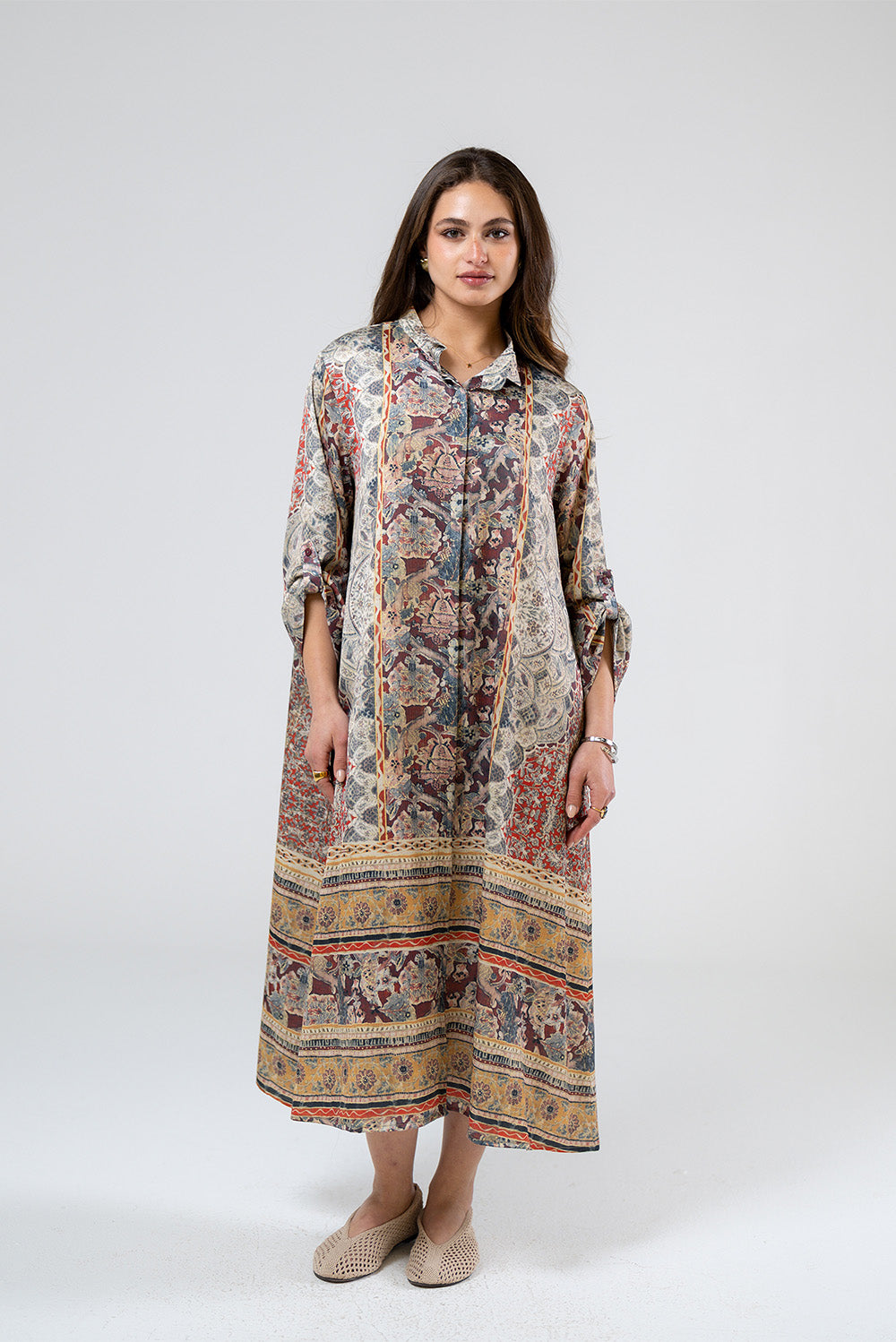 Printed Shirt Midi Dress