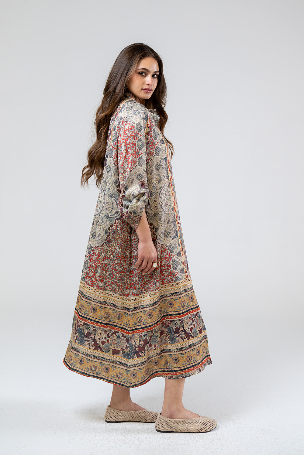 Printed Shirt Midi Dress