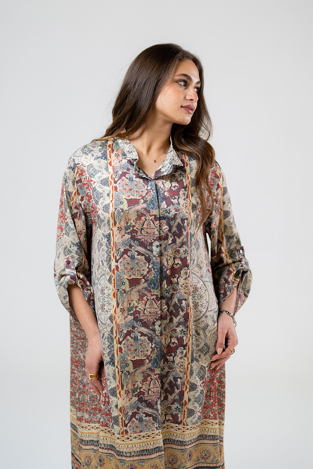 Printed Shirt Midi Dress