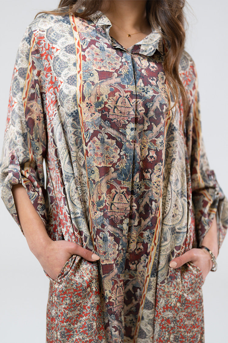 Printed Shirt Midi Dress