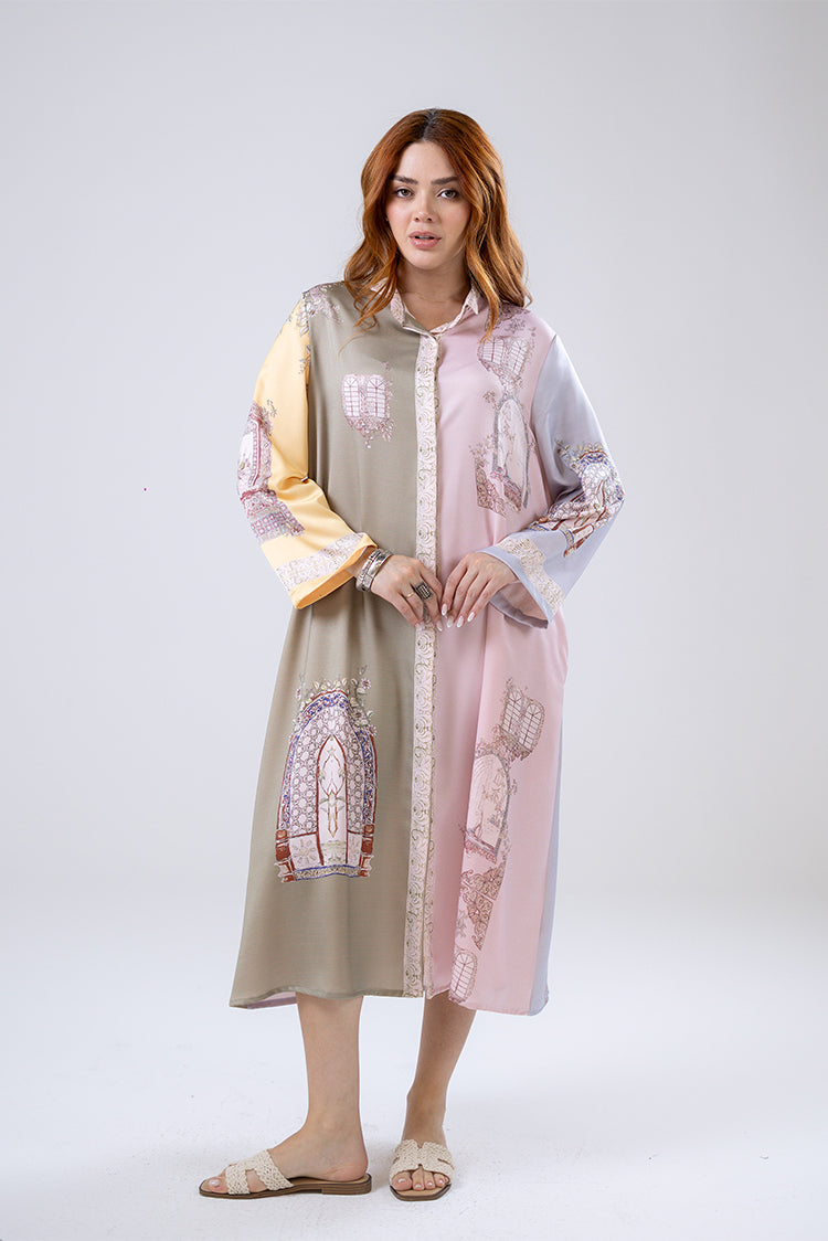 Printed Satin Shirt Dress