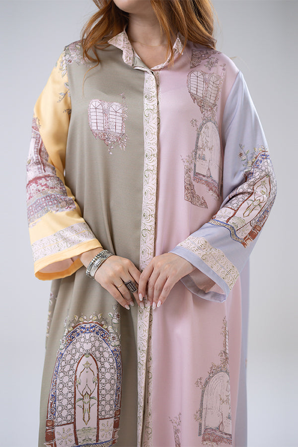 Printed Satin Shirt Dress