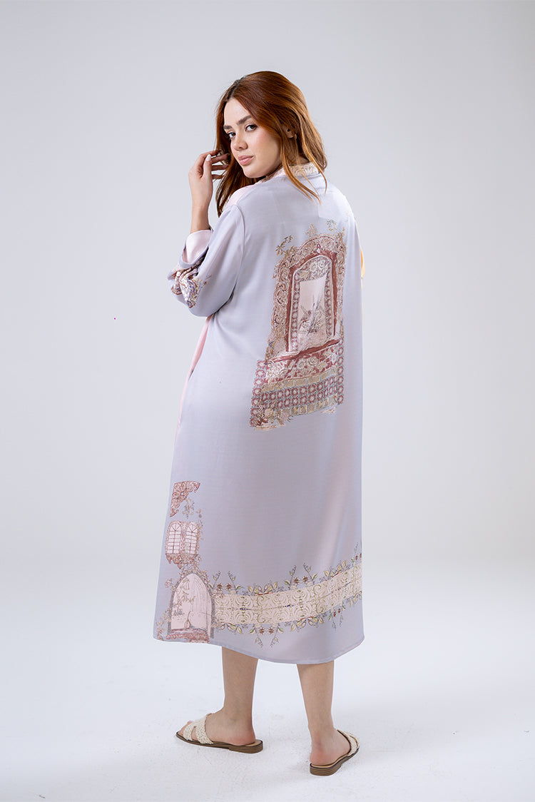 Printed Satin Shirt Dress