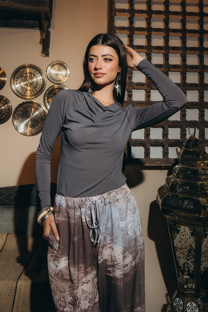 Long-Sleeve Draped Top