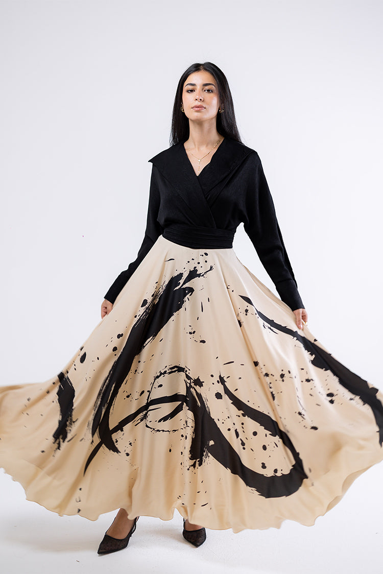 Abstract Print Maxi Skirt