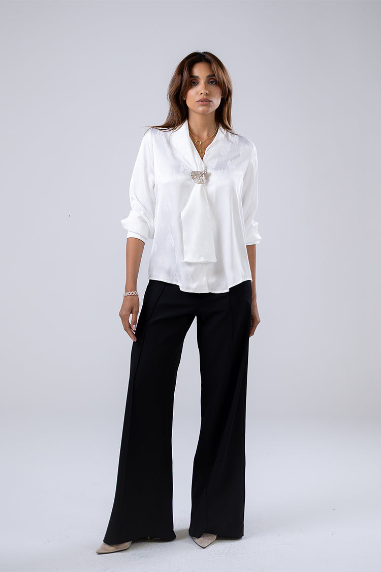 Satin Brooch Blouse