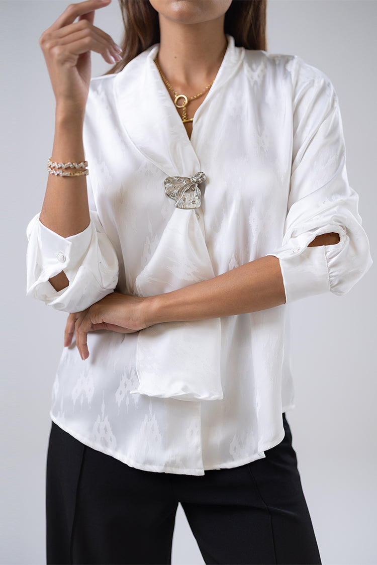Satin Brooch Blouse