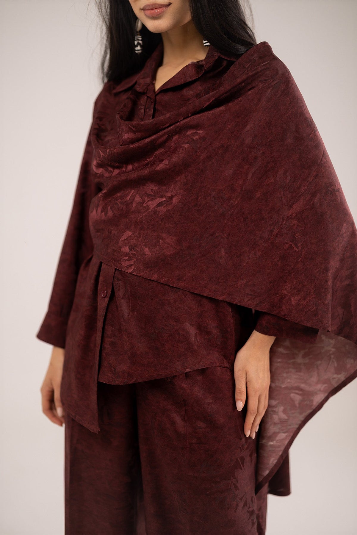 Draped Long-Sleeve Top with Scarf Detail