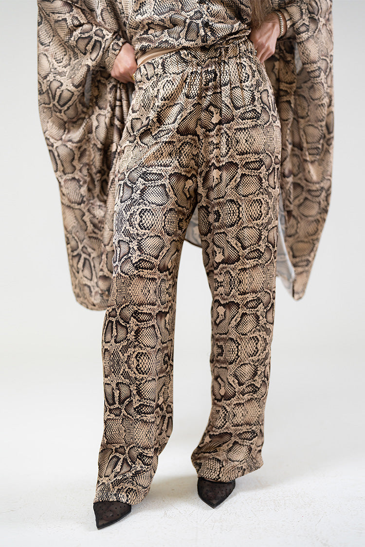 Snake Print Wide-Leg Pants
