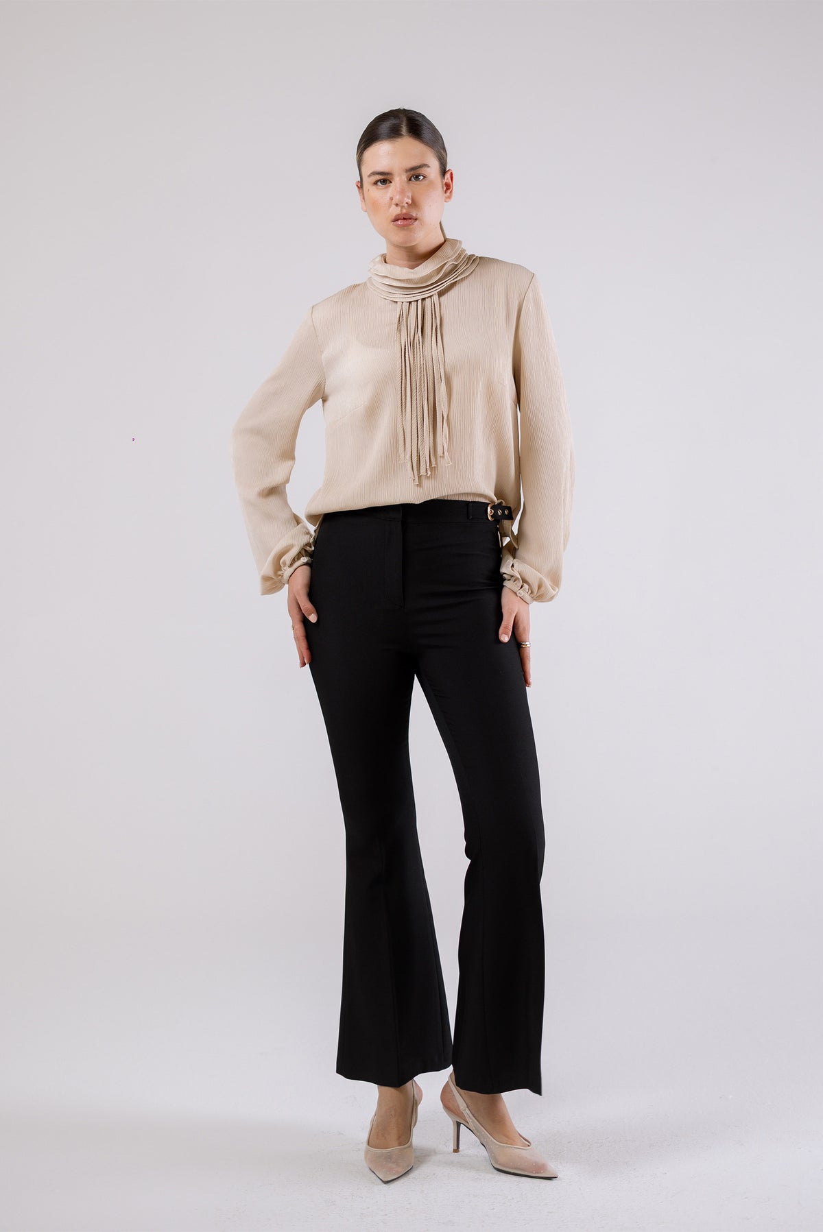 High-Neck Pleated Blouse