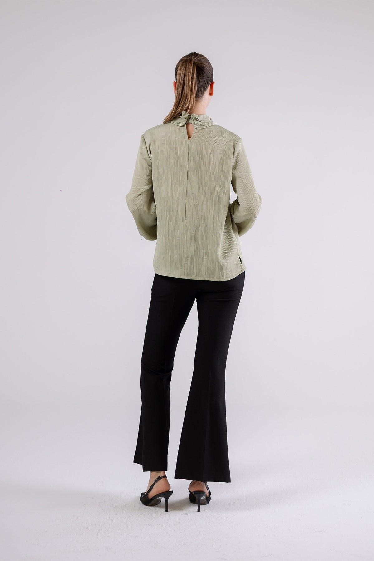High-Neck Pleated Blouse