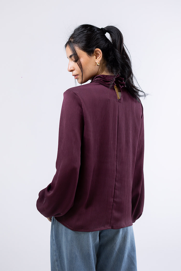 High-Neck Pleated Blouse