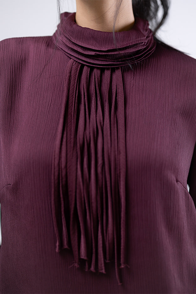 High-Neck Pleated Blouse