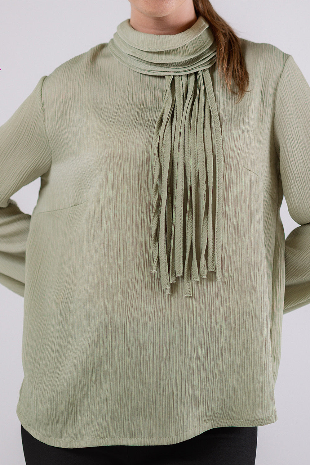 High-Neck Pleated Blouse