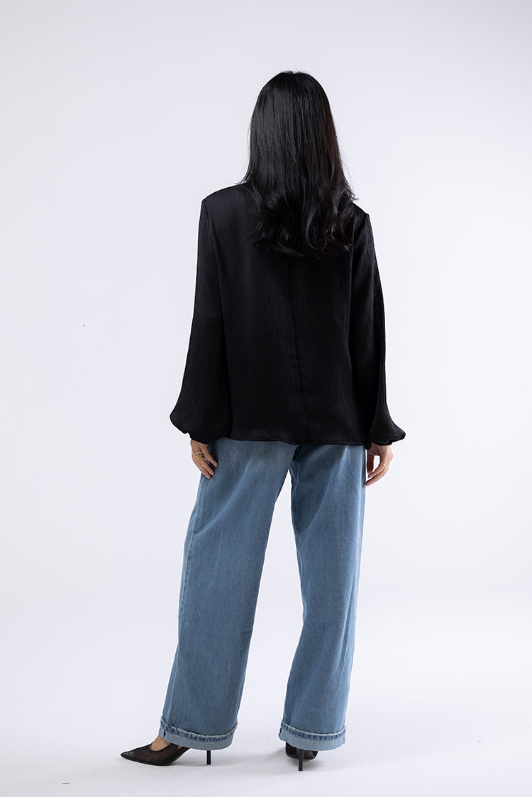 High-Neck Pleated Blouse